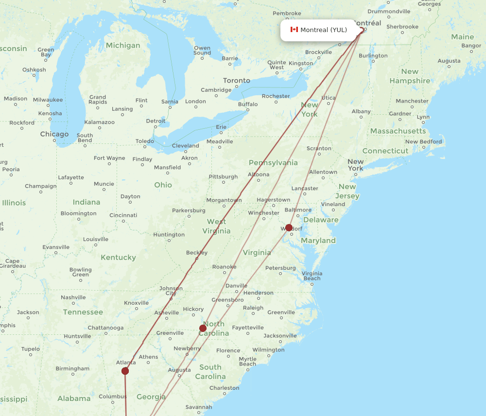 YUL to TLH flights and routes map