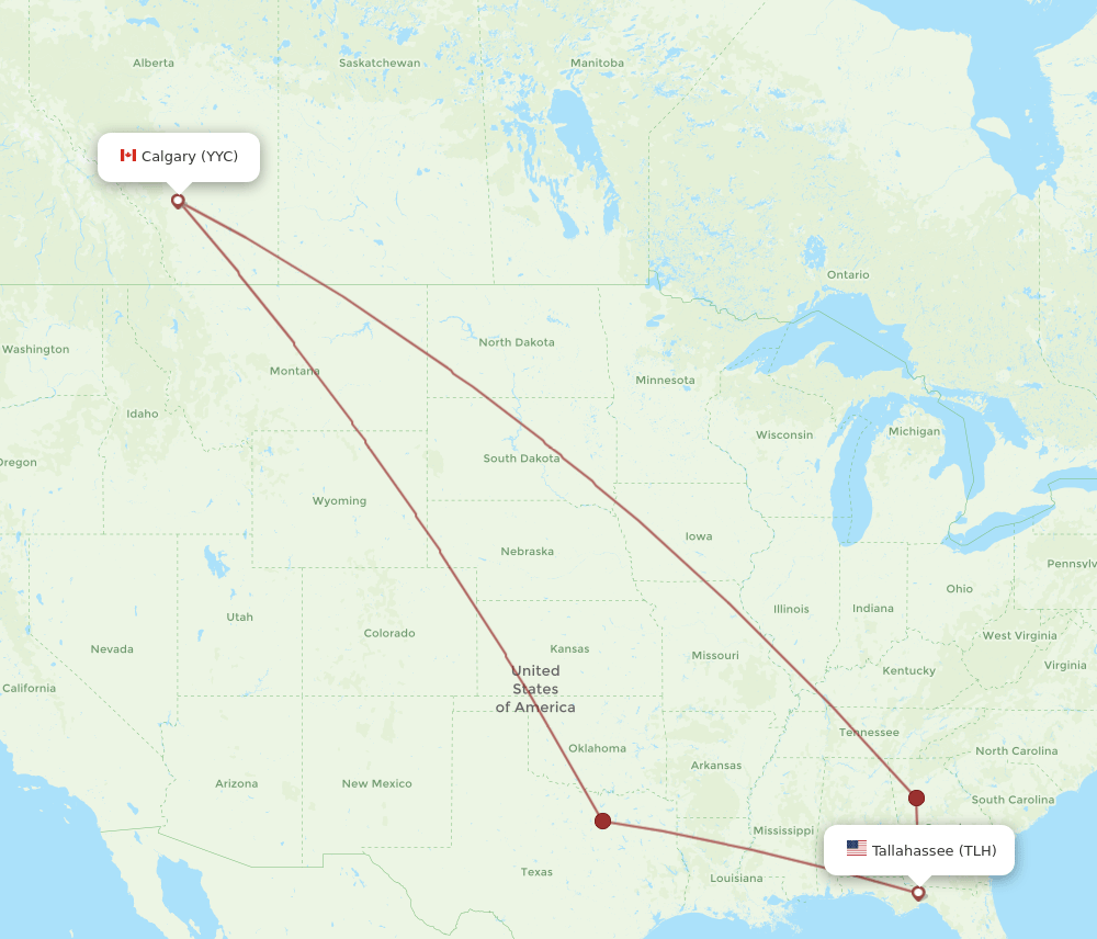 YYC to TLH flights and routes map