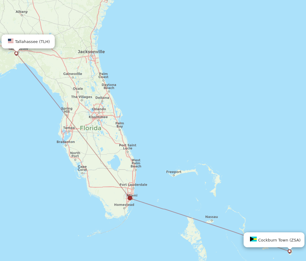San Salvador - Tallahassee route map and flight paths