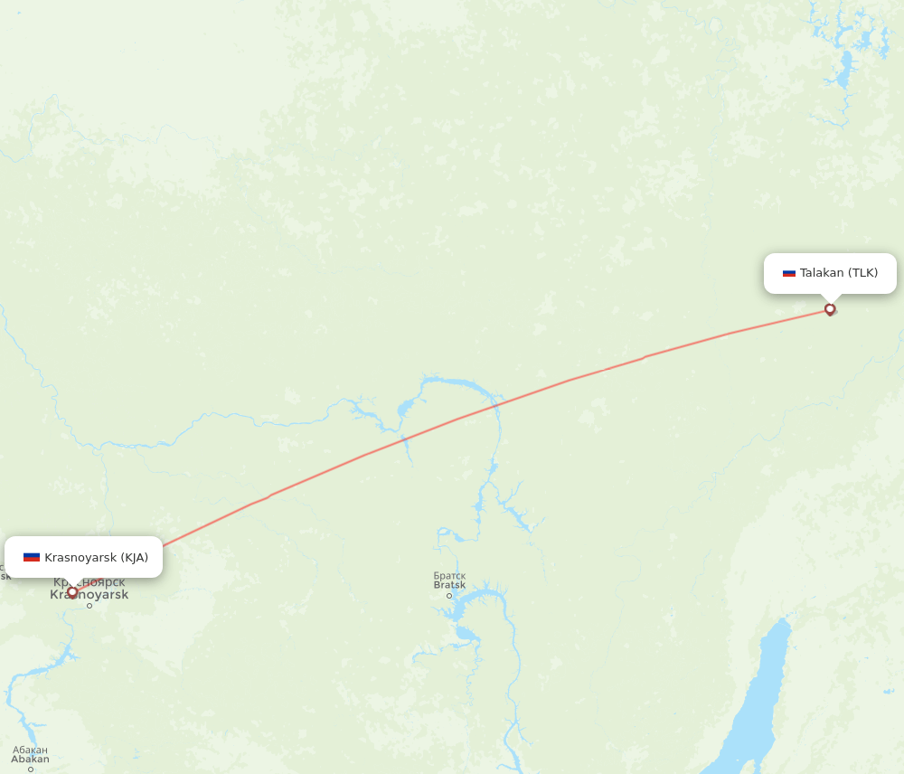 Talakan - Krasnojarsk route map and flight paths