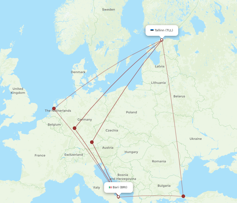TLL to BRI flights and routes map