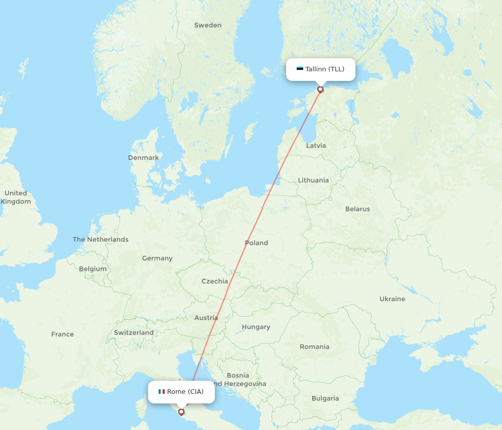 Tallinn - Rome route map and flight paths