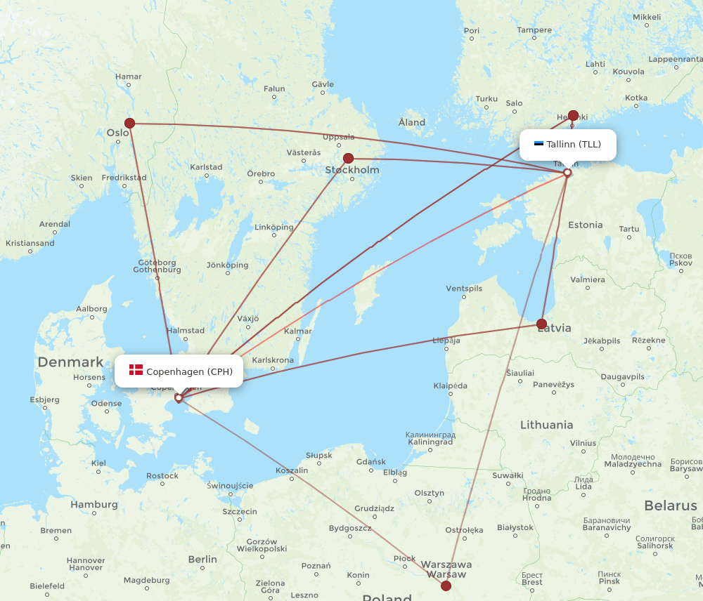 TLL to CPH flights and routes map