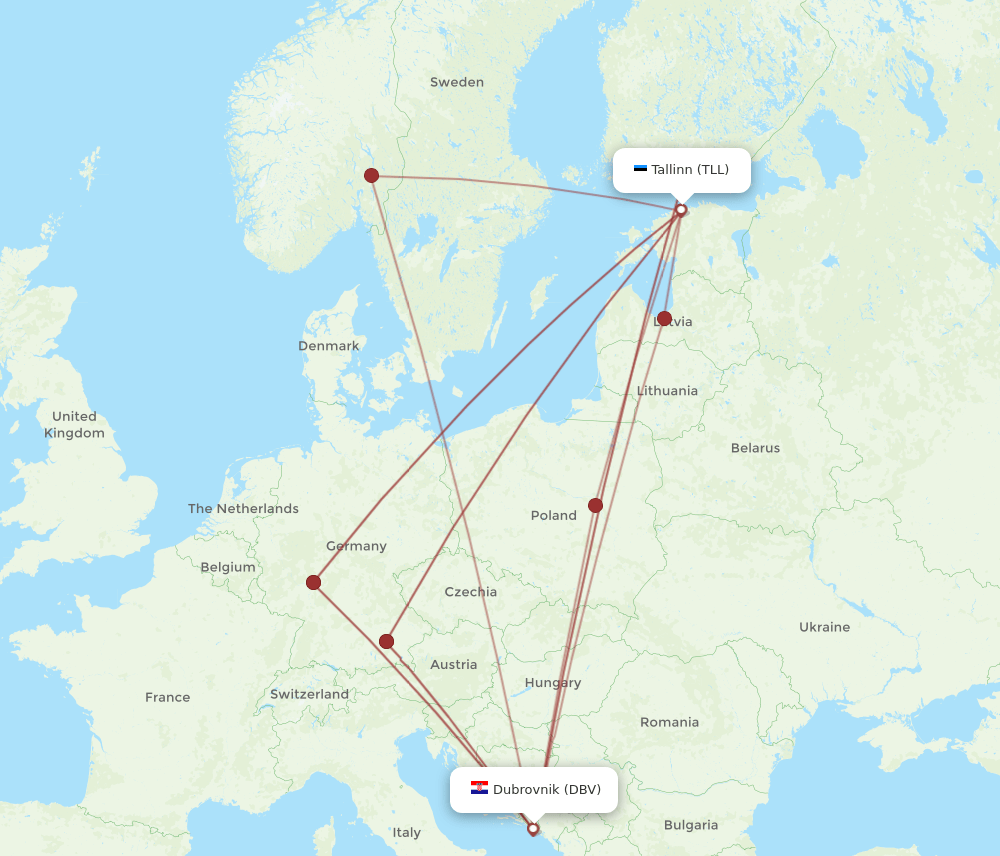 TLL to DBV flights and routes map