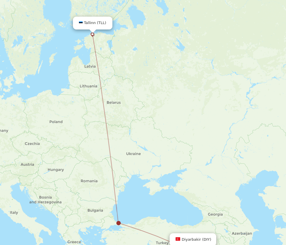 TLL to DIY flights and routes map