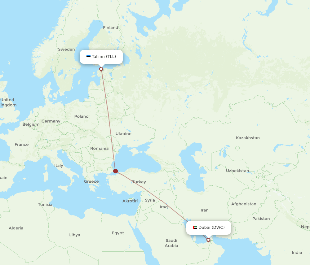 TLL to DWC flights and routes map