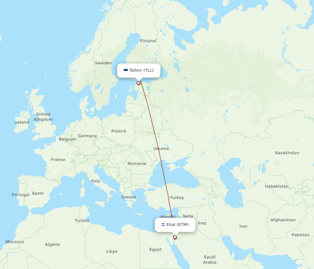 Tallinn - Eilat route map and flight paths