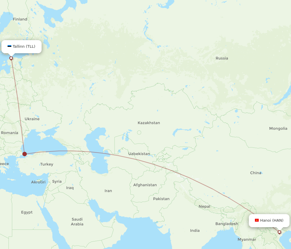 TLL to HAN flights and routes map