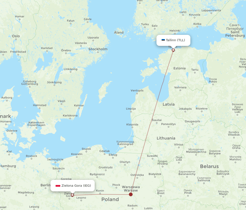 TLL to IEG flights and routes map