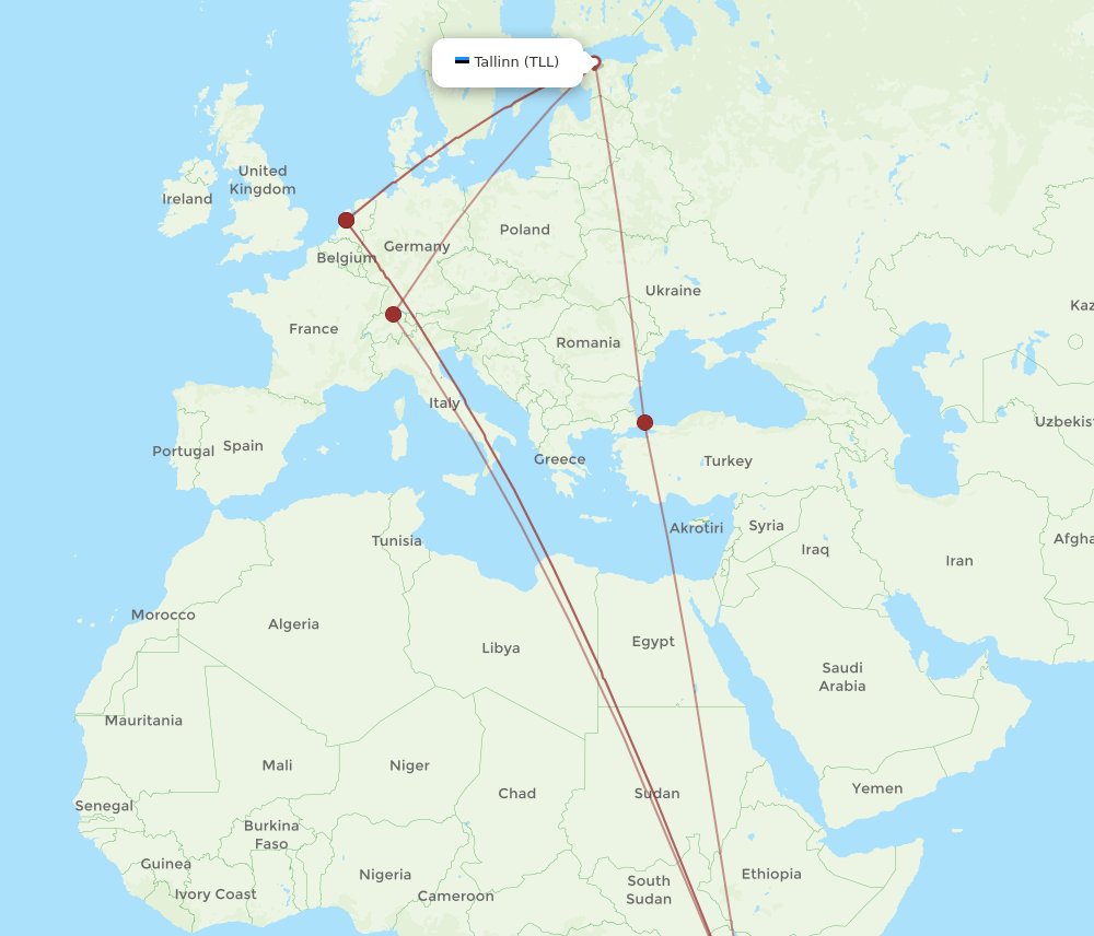 Kilimanjaro - Tallinn route map and flight paths