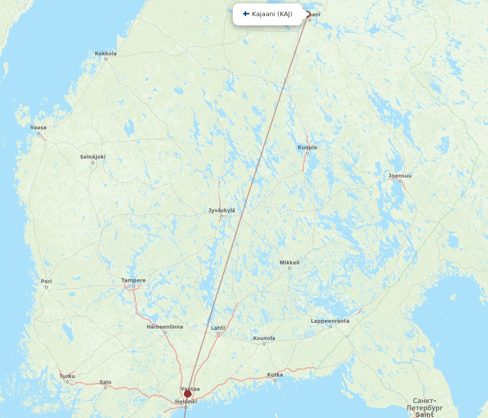 TLL to KAJ flights and routes map