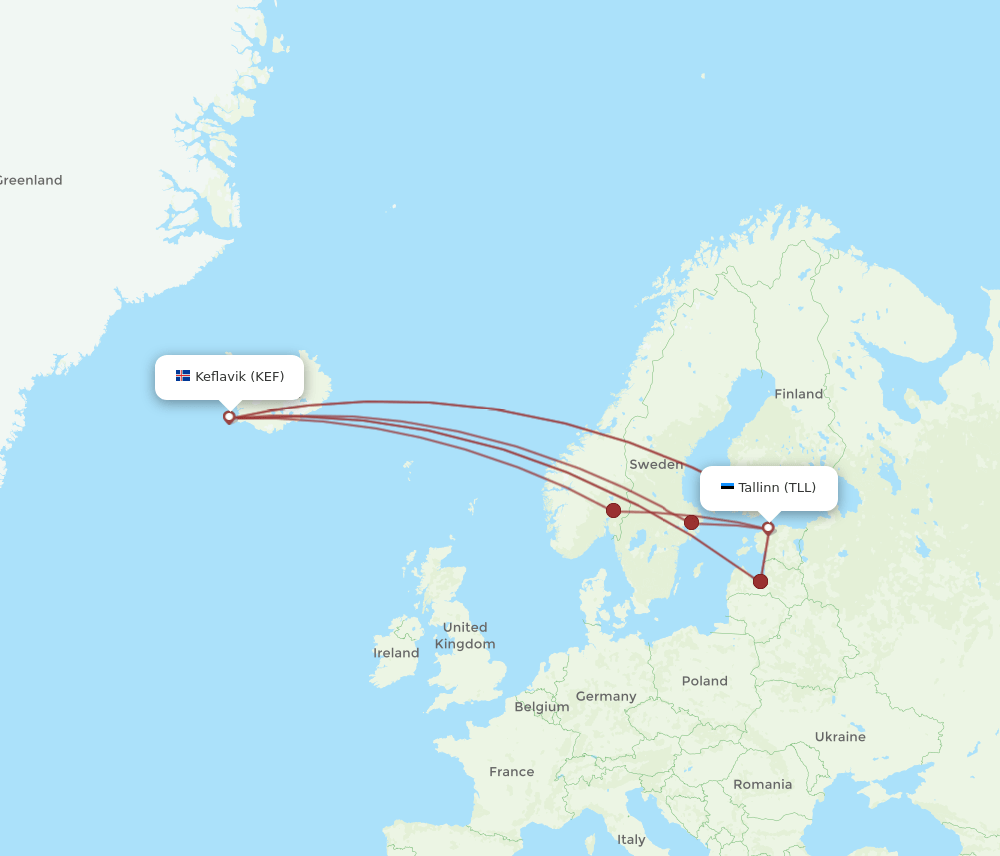 TLL to KEF flights and routes map