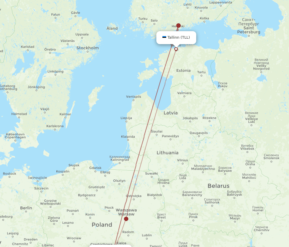 TLL to KRK flights and routes map