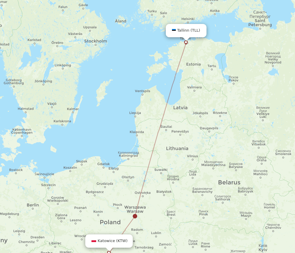 TLL to KTW flights and routes map