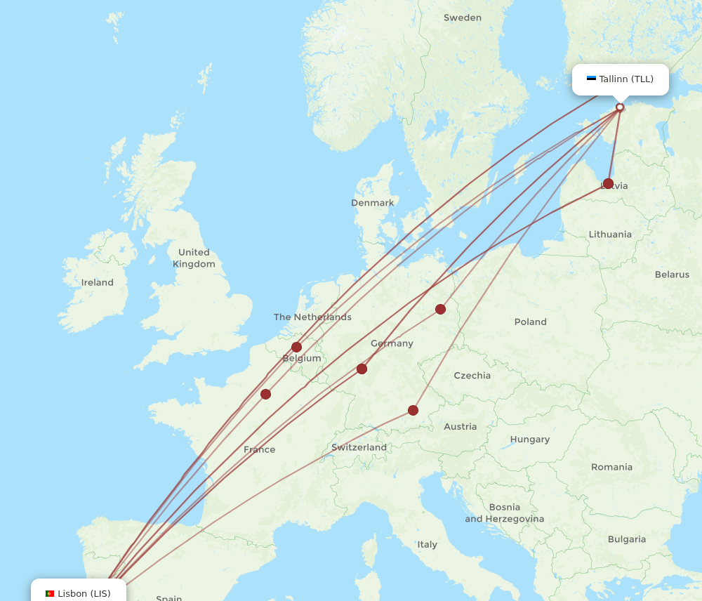 TLL to LIS flights and routes map