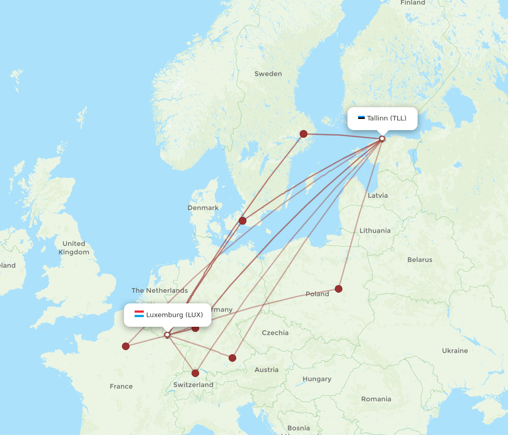 TLL to LUX flights and routes map