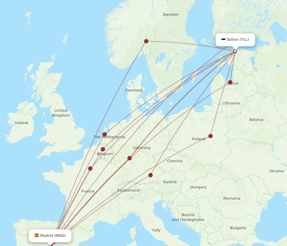TLL-MAD flight routes
