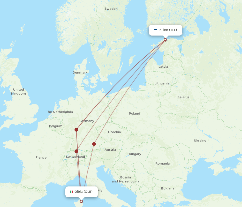 TLL to OLB flights and routes map
