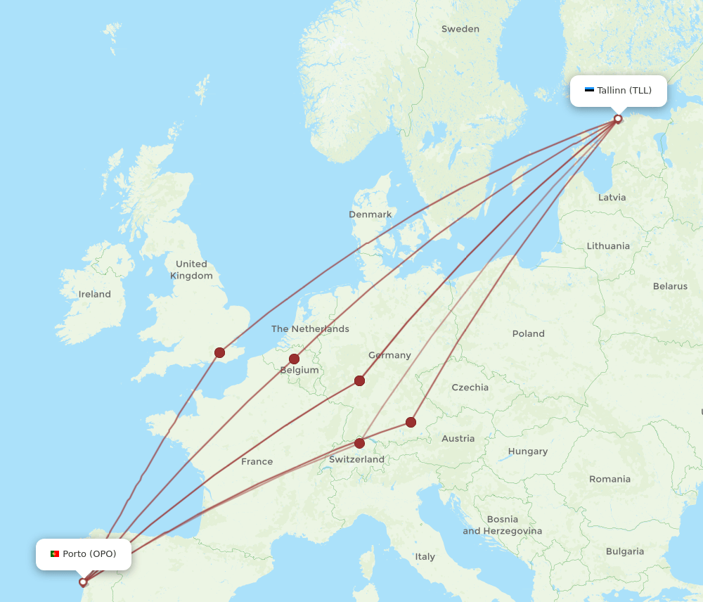 TLL to OPO flights and routes map