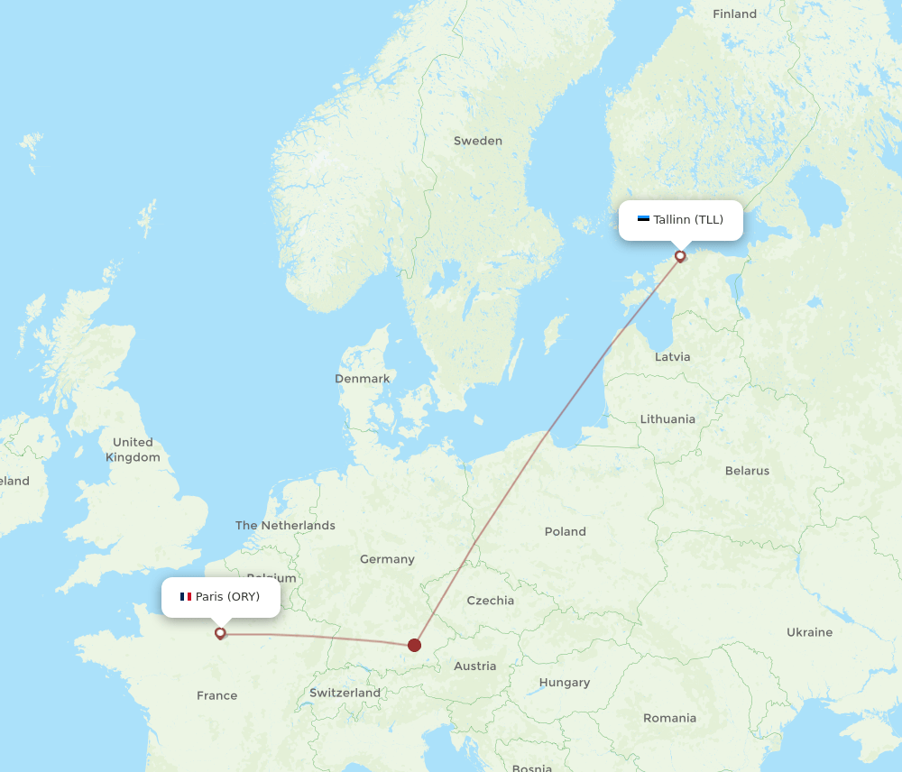 Paris - Tallinn route map and flight paths