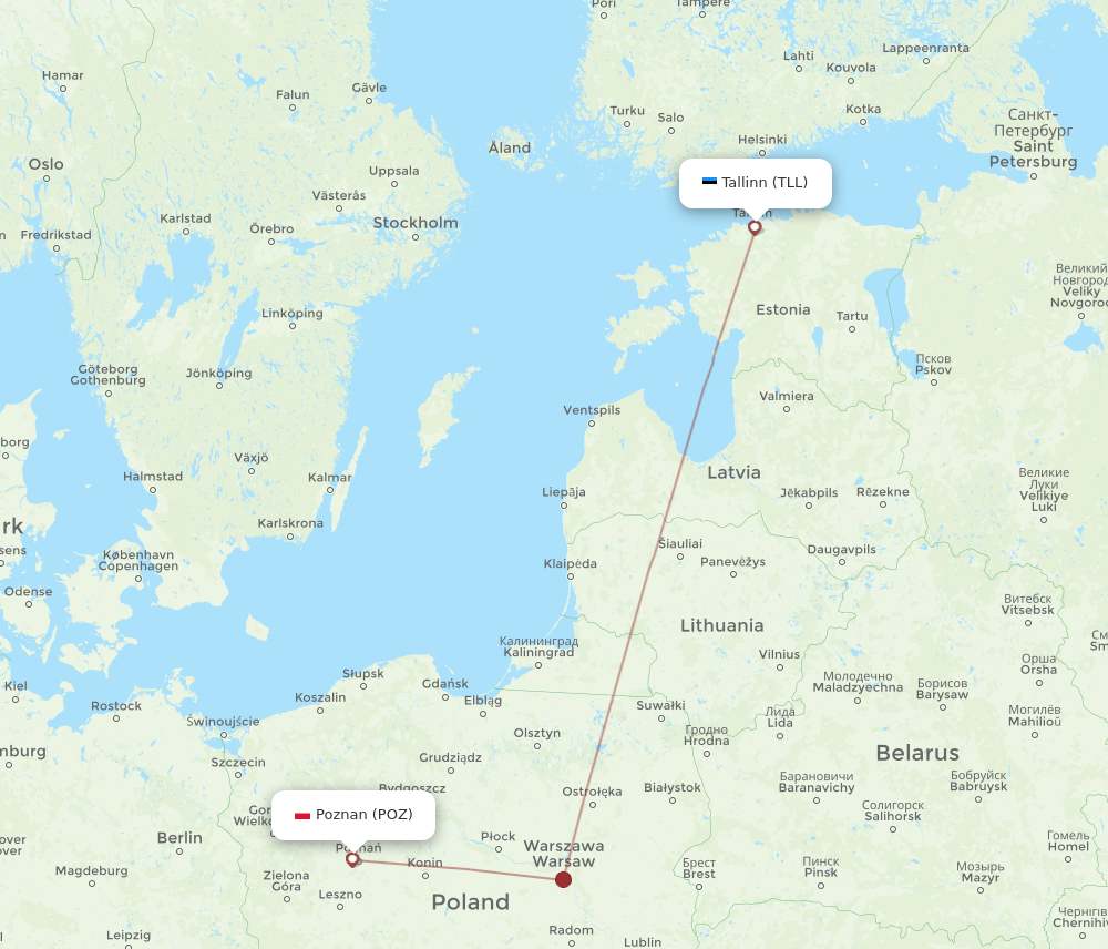 TLL to POZ flights and routes map