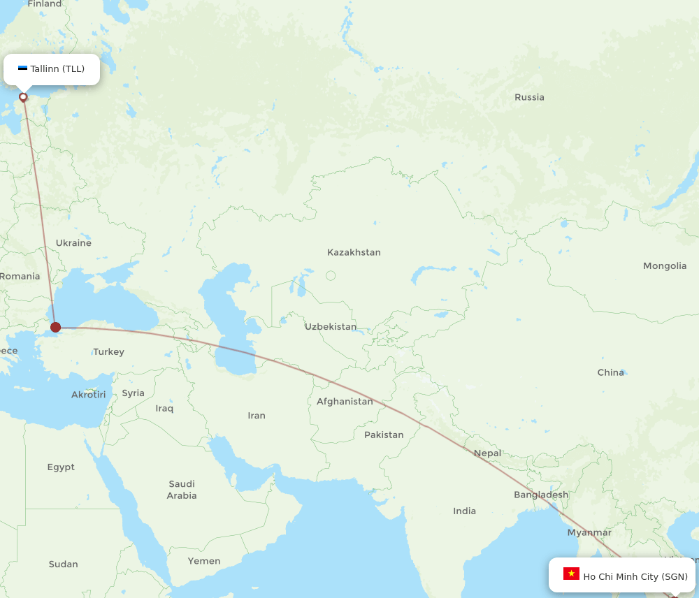 TLL to SGN flights and routes map