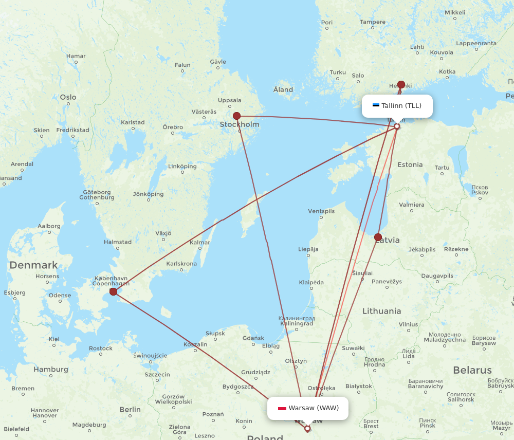 TLL to WAW flights and routes map