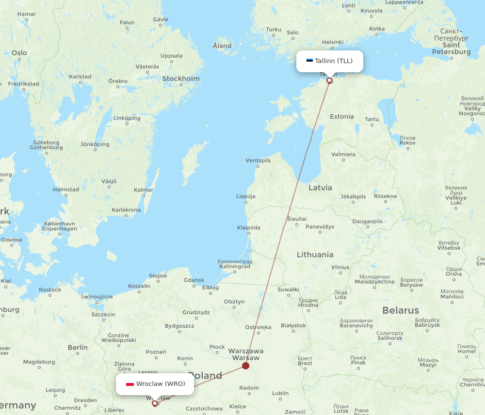 TLL to WRO flights and routes map