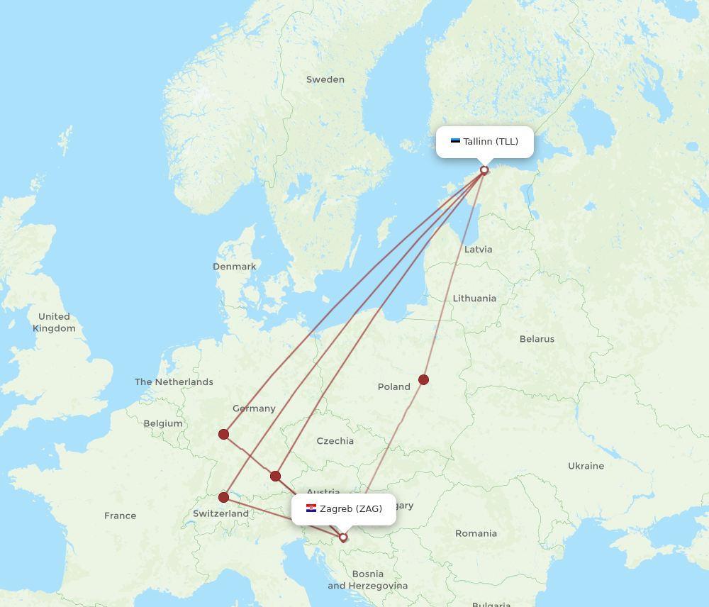 TLL to ZAG flights and routes map