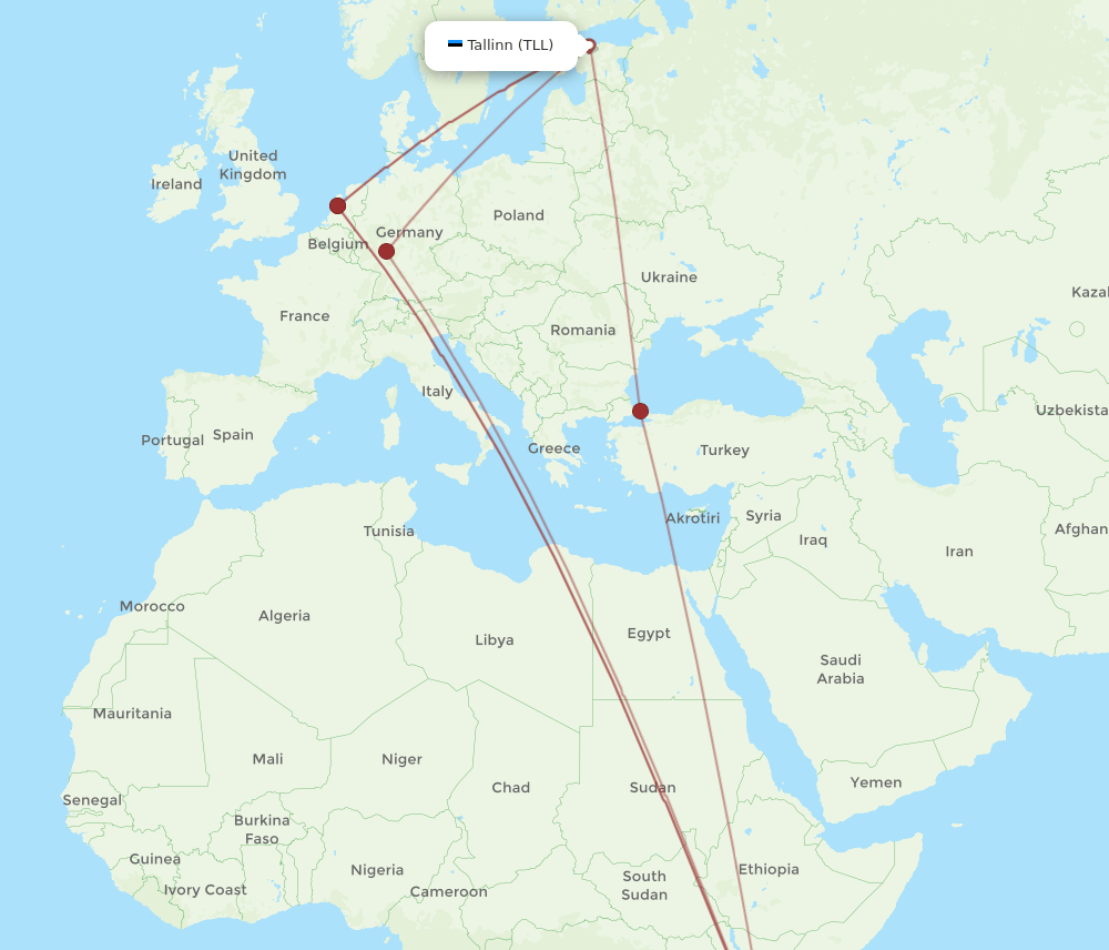 Zanzibar - Tallinn route map and flight paths