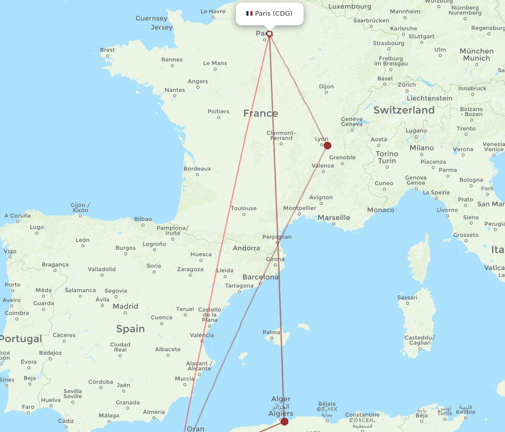 TLM-CDG flight routes