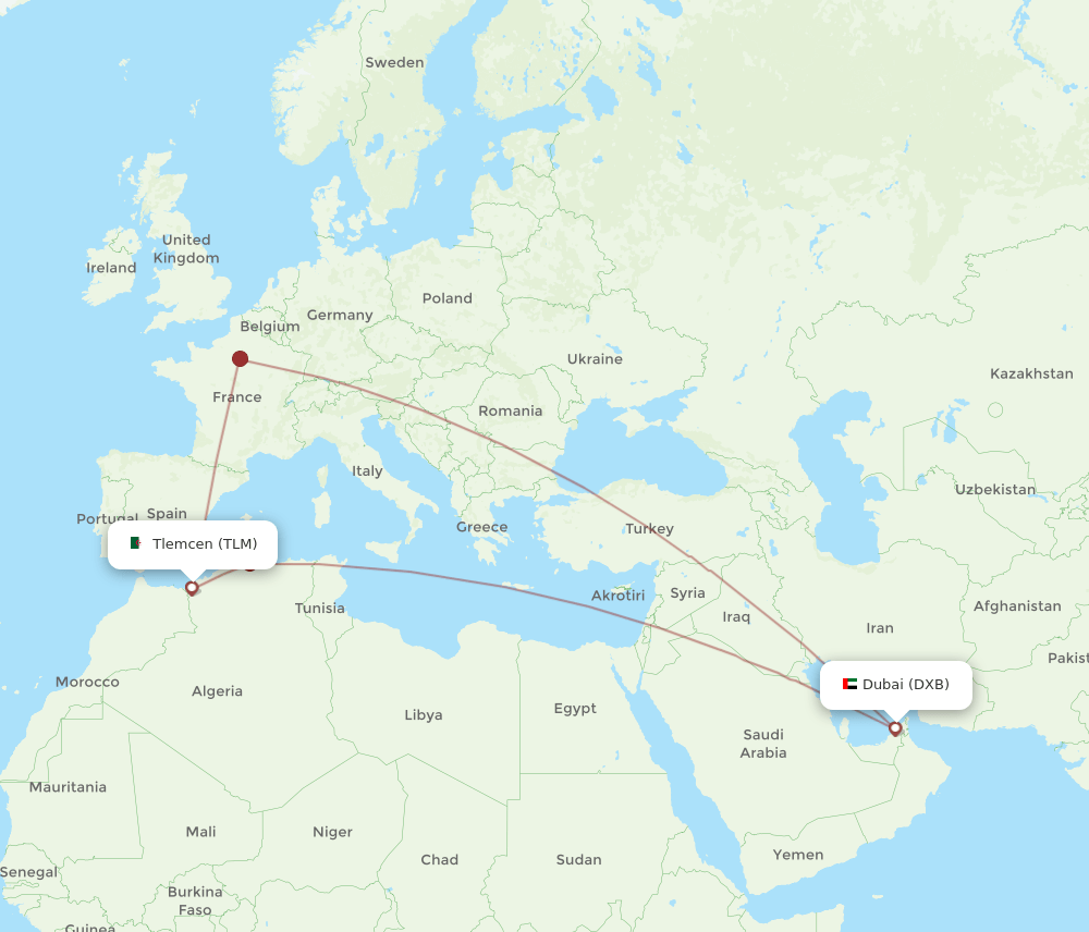 TLM-DXB flight routes