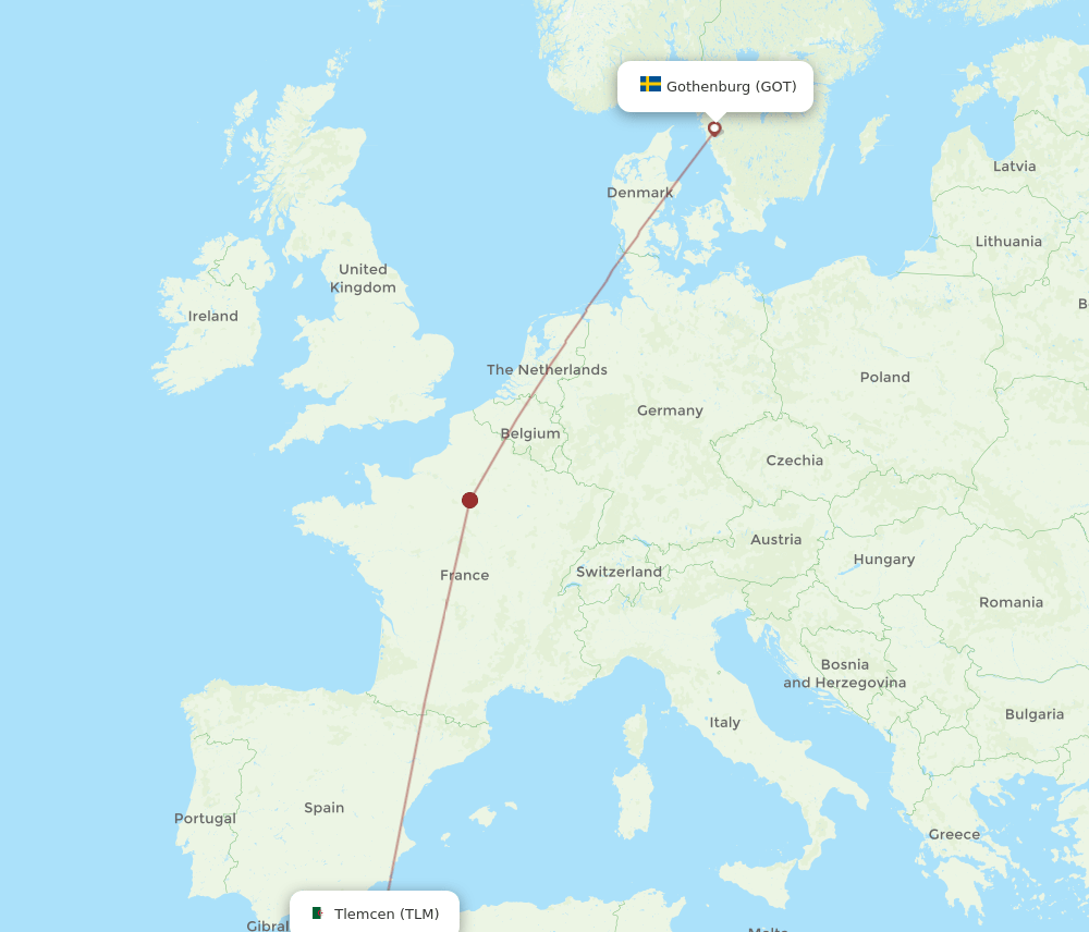 TLM to GOT flights and routes map