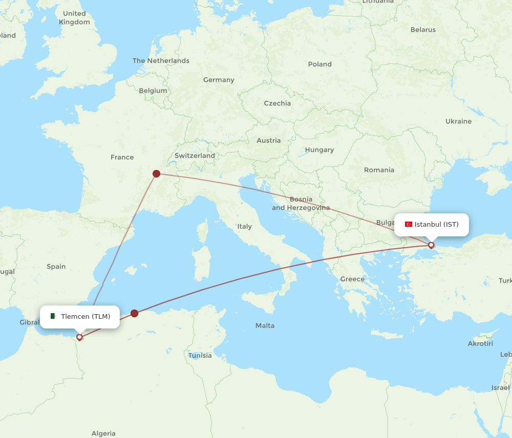 TLM to IST flights and routes map