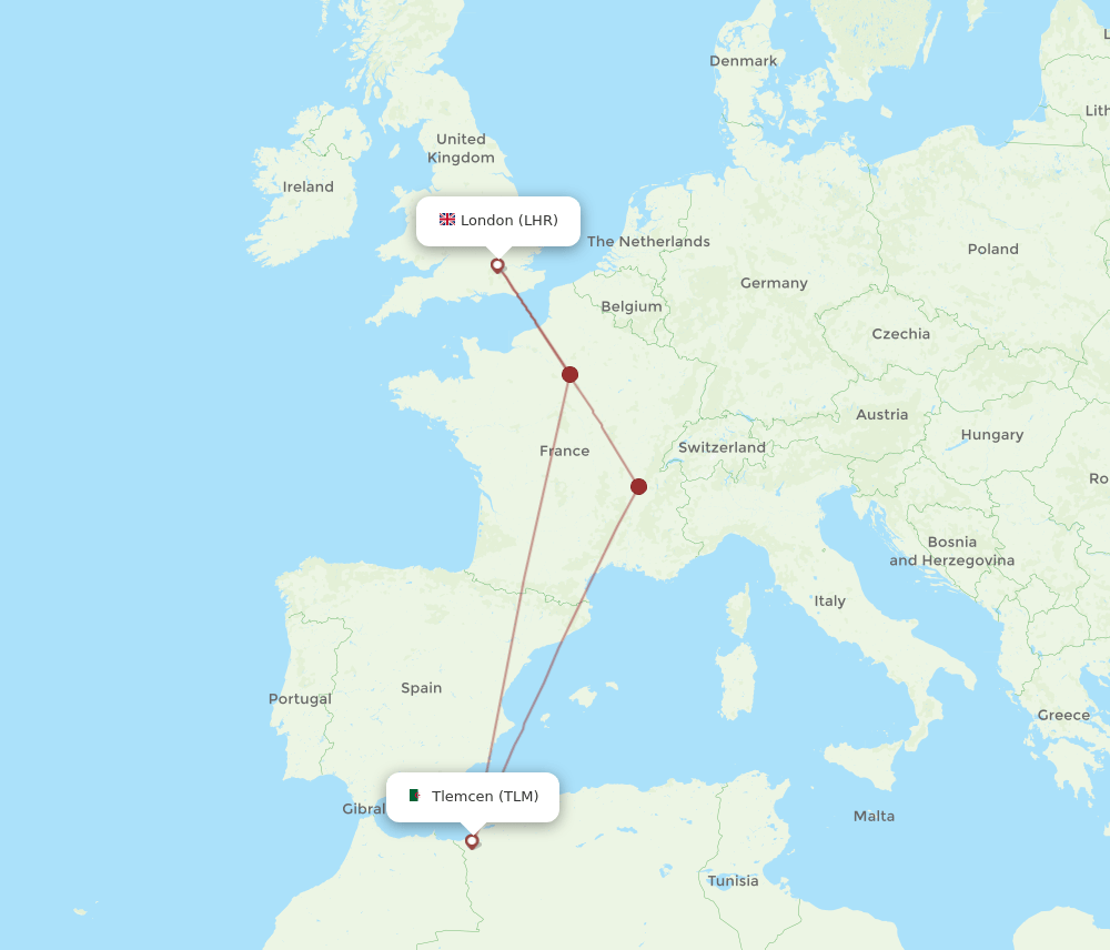 TLM to LHR flights and routes map