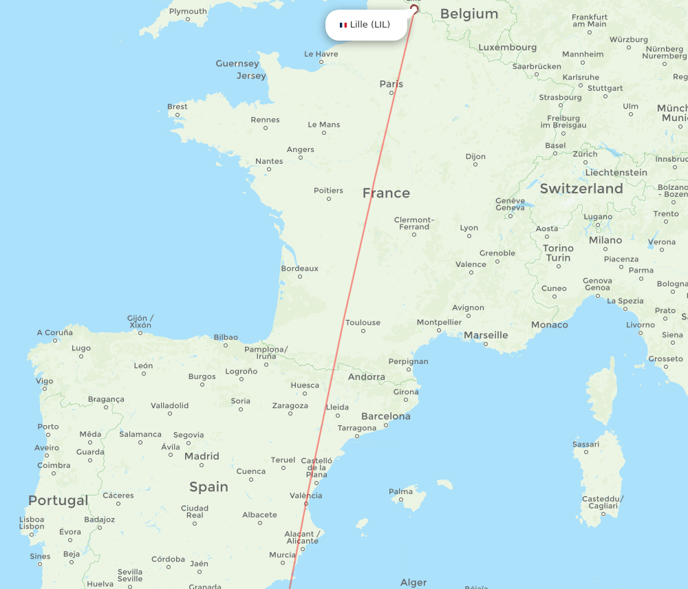 Tlemcen - Lille route map and flight paths
