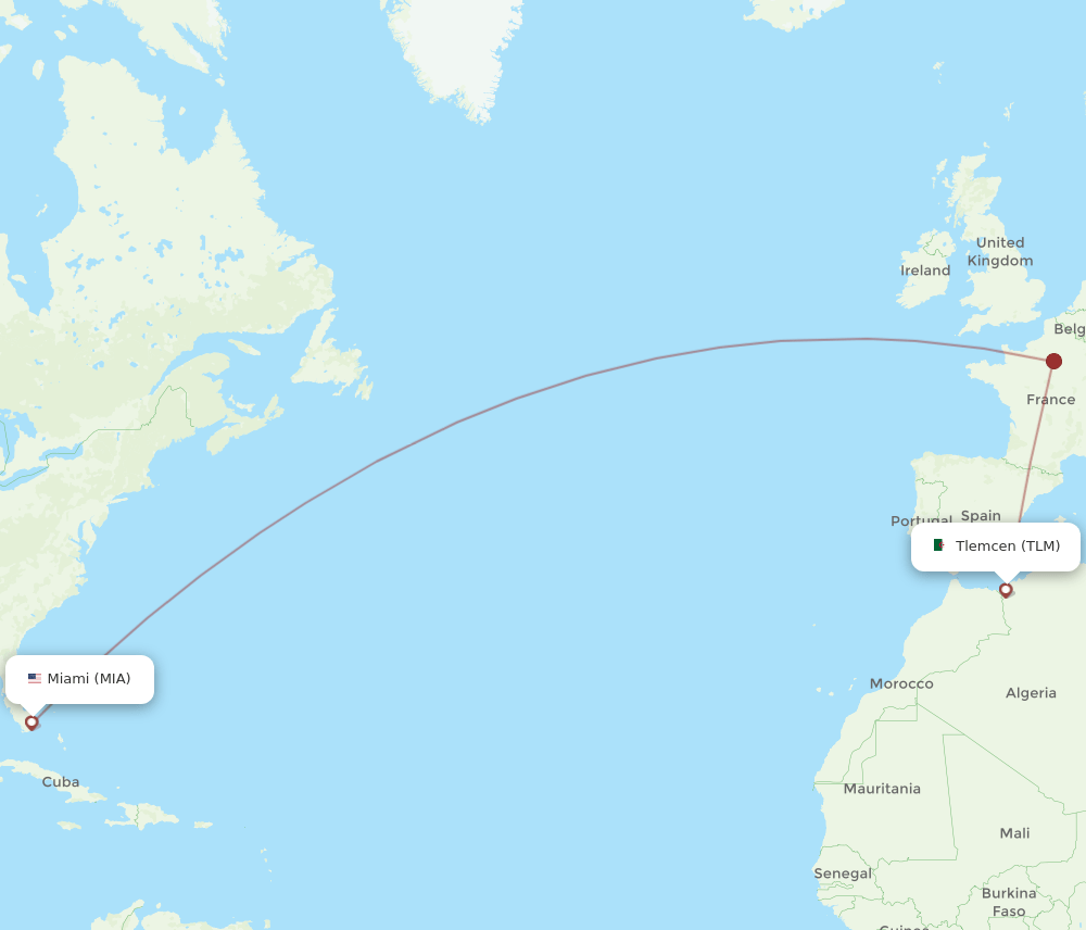 TLM to MIA flights and routes map