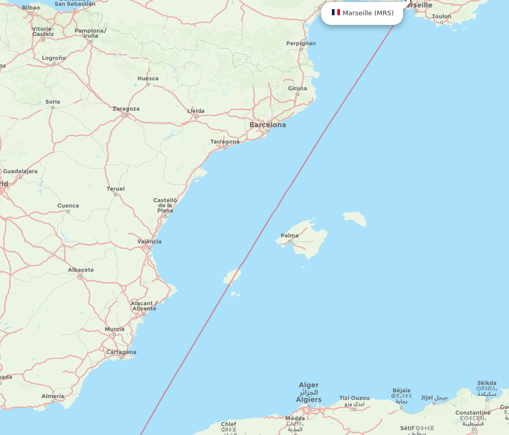 Tlemcen - Marseille route map and flight paths