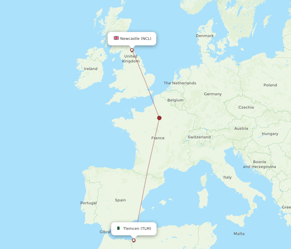 TLM to NCL flights and routes map