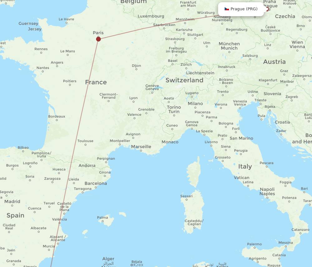 TLM-PRG flight routes