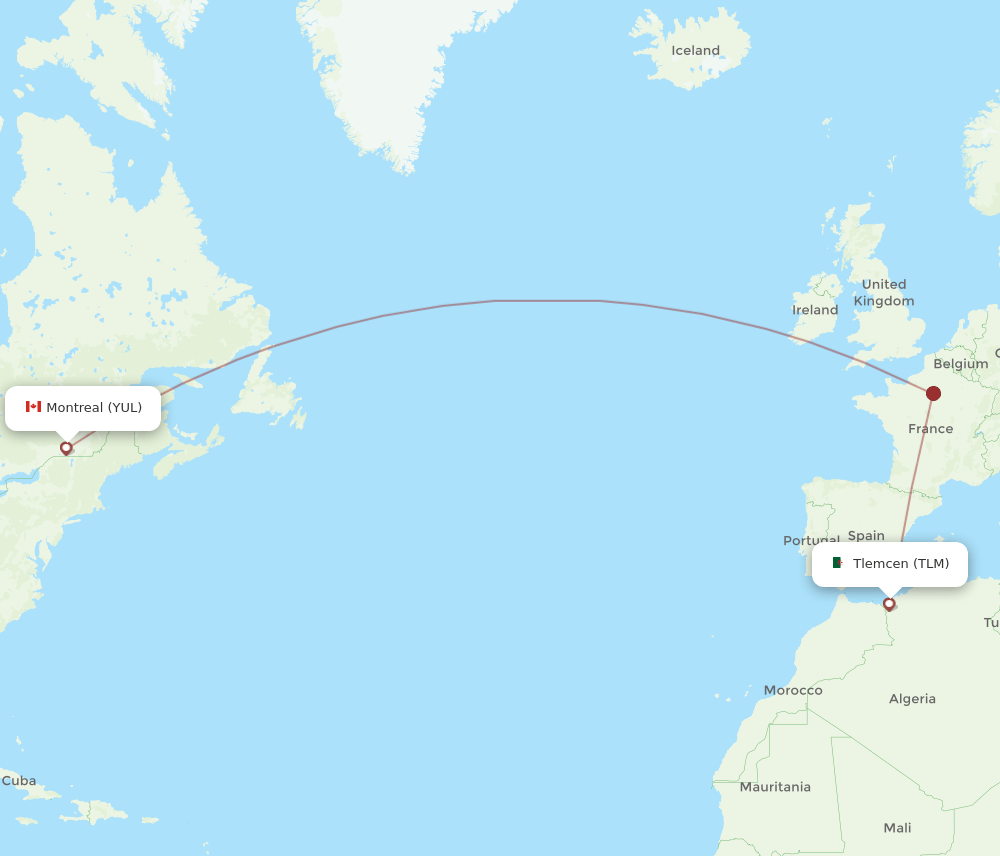 YUL to TLM flights and routes map