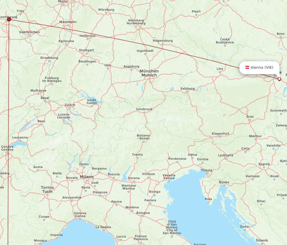 Vienna - Toulon route map and flight paths