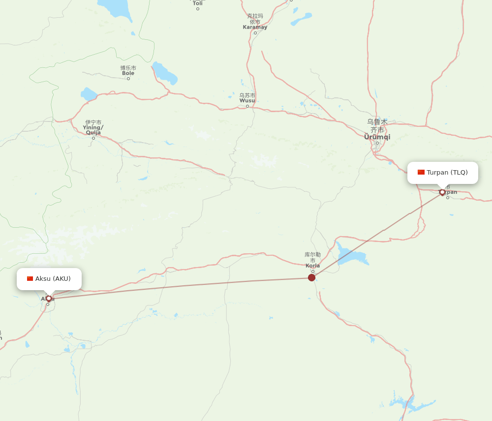 TLQ to AKU flights and routes map