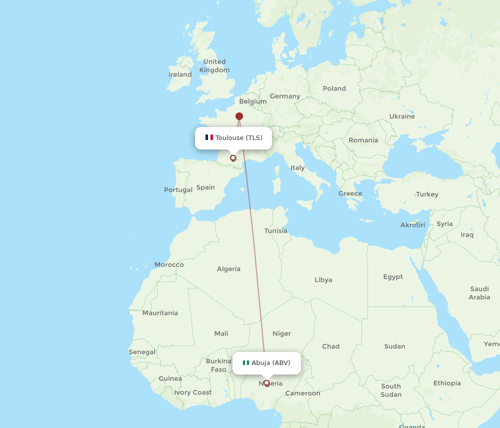 TLS to ABV flights and routes map