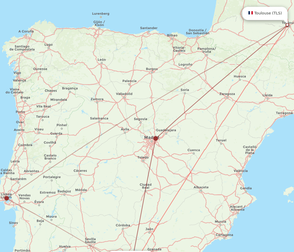 TLS to AGP flights and routes map