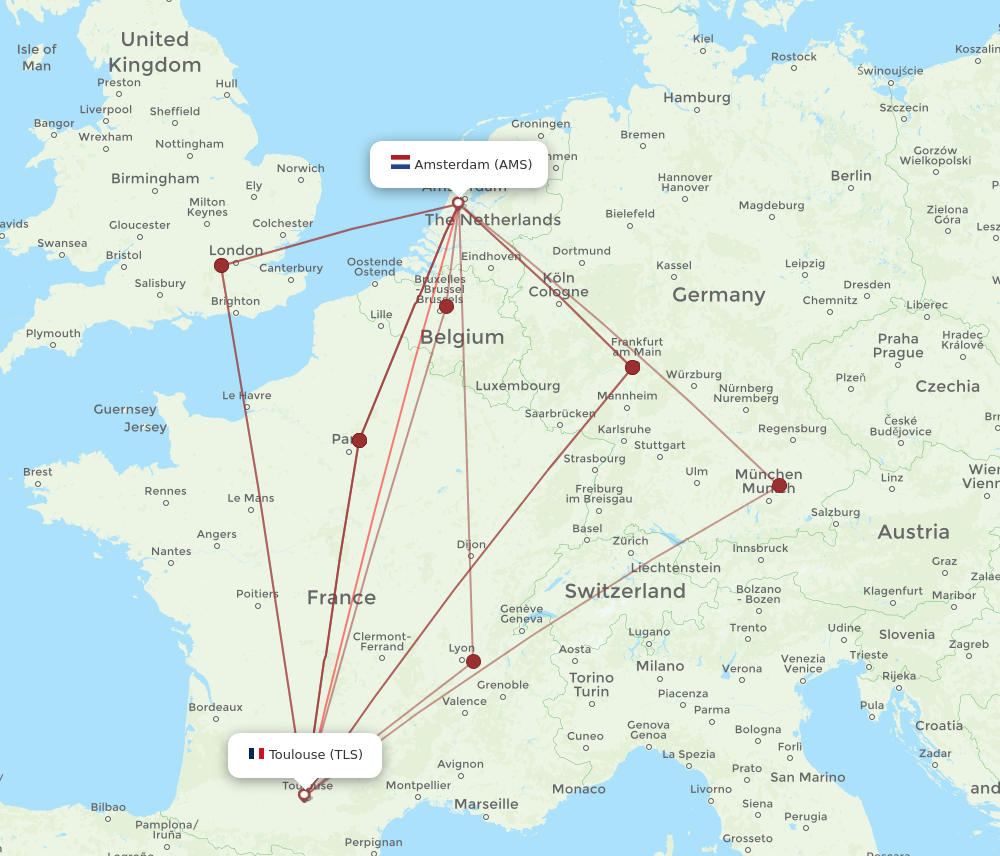 TLS to AMS flights and routes map