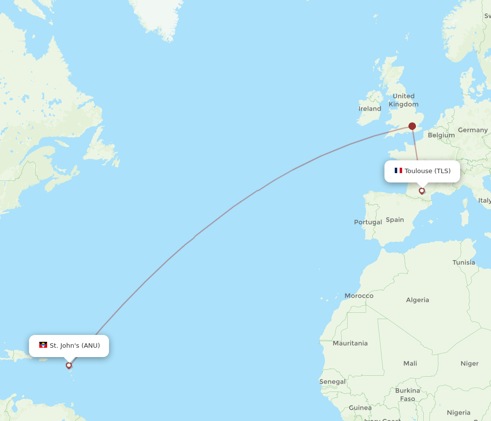 TLS to ANU flights and routes map