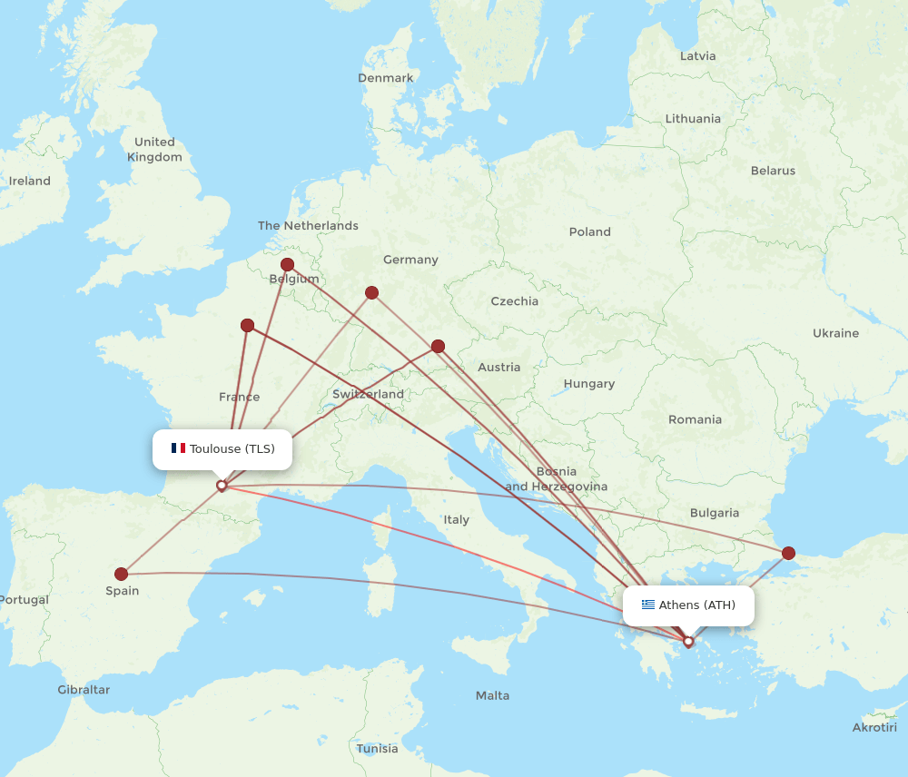 TLS to ATH flights and routes map