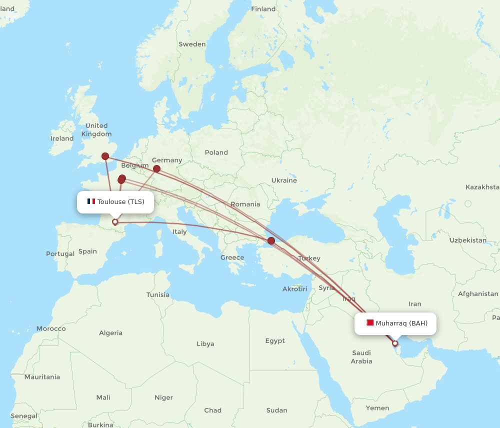 TLS-BAH flight routes