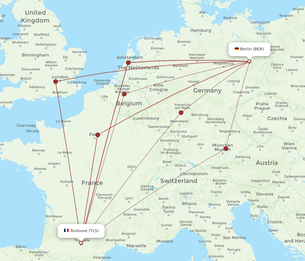TLS to BER flights and routes map